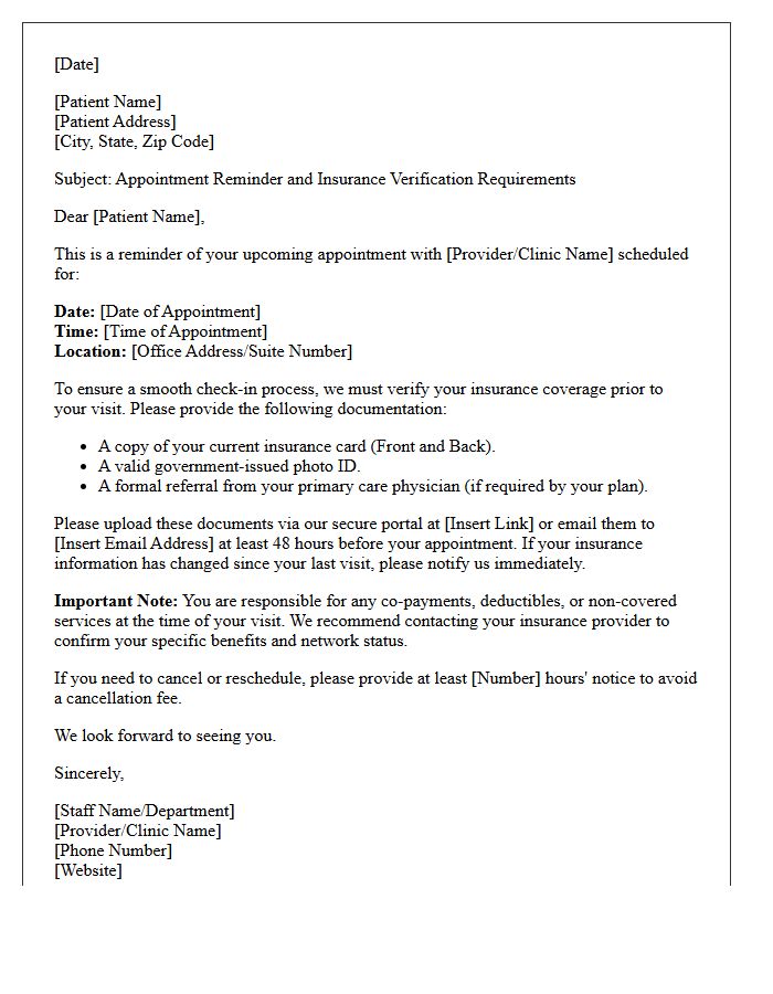 Insurance Verification Documentation And Appointment Reminder Letter