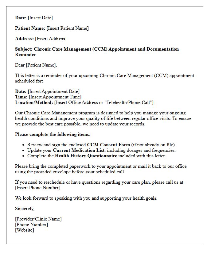 Chronic Care Management Paperwork And Appointment Reminder Letter