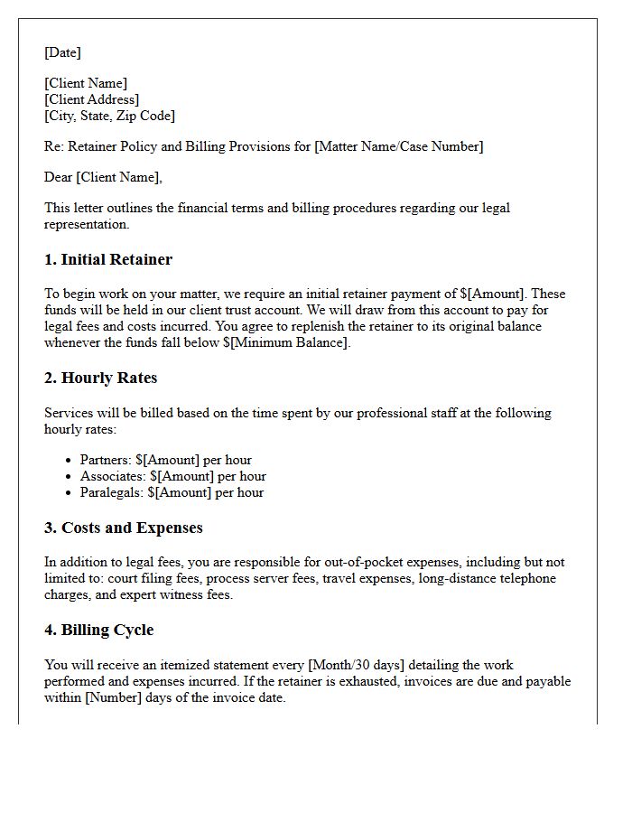 Retainer Policy and Billing Letter Provisions