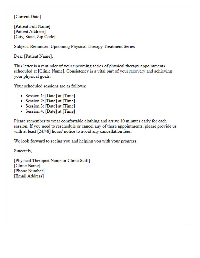 Physical Therapy Series Appointment Reminder Letter