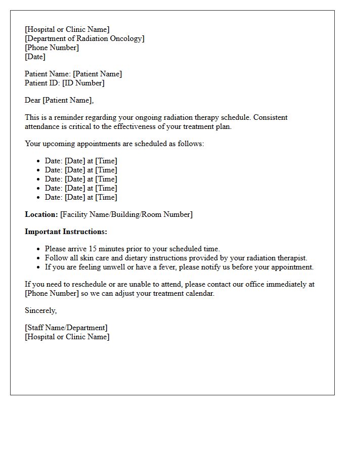 Radiation Therapy Ongoing Appointment Reminder Letter