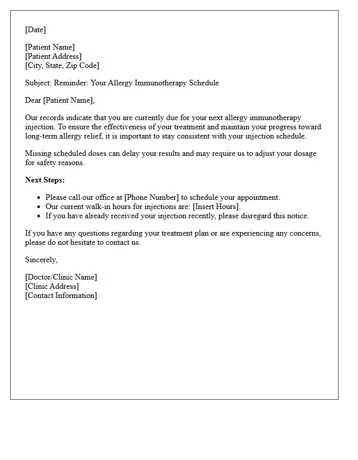 Allergy Immunotherapy Series Reminder Letter