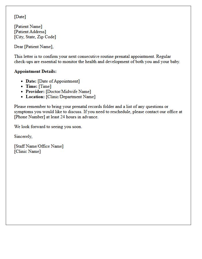 Routine Prenatal Care Consecutive Appointment Letter