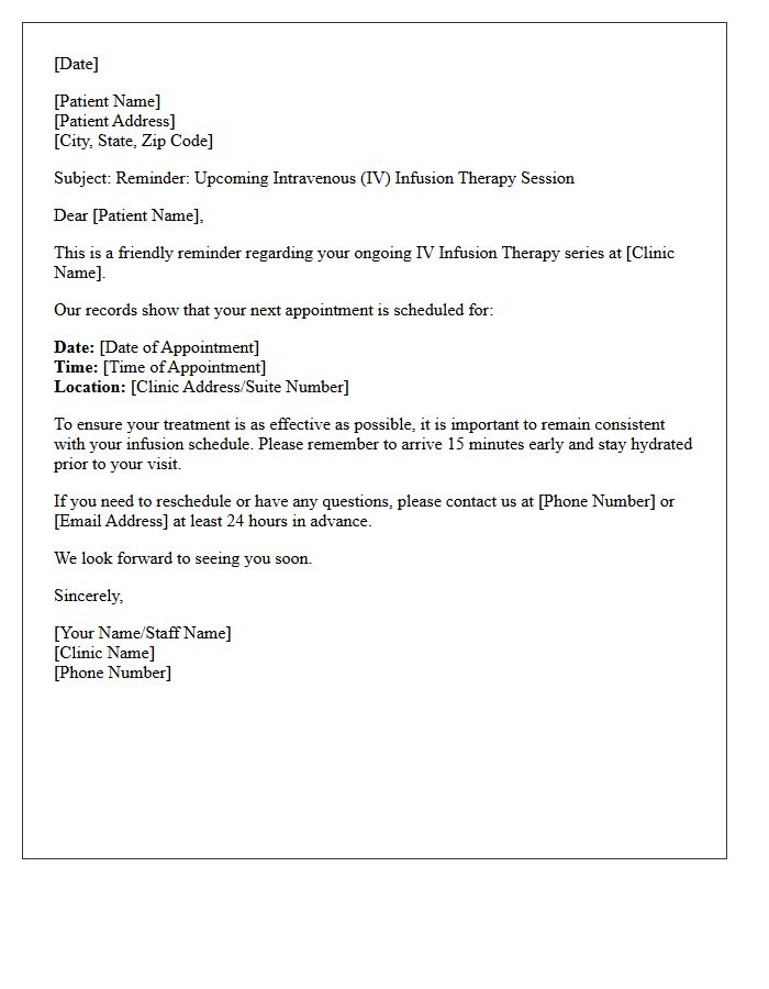 Intravenous Infusion Therapy Series Reminder Letter