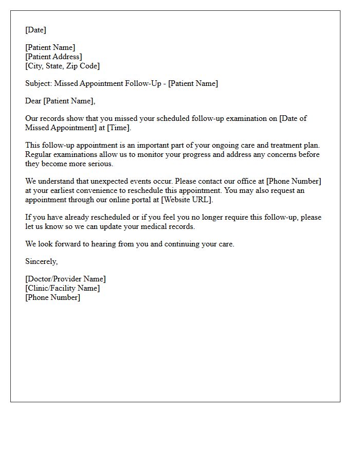 Follow-Up Examination Missed Appointment And Reminder Letter