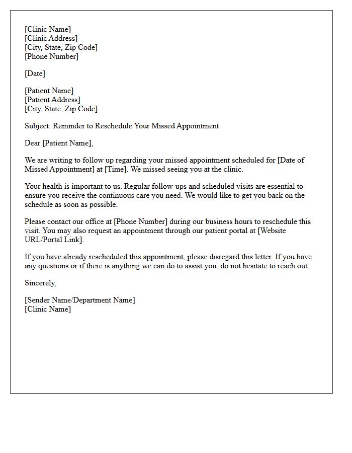 Outpatient Clinic Missed Visit Rescheduling Reminder Letter
