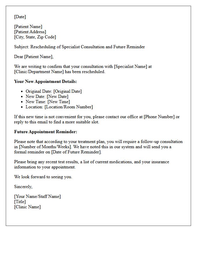 Specialist Consultation Rescheduling And Future Reminder Letter
