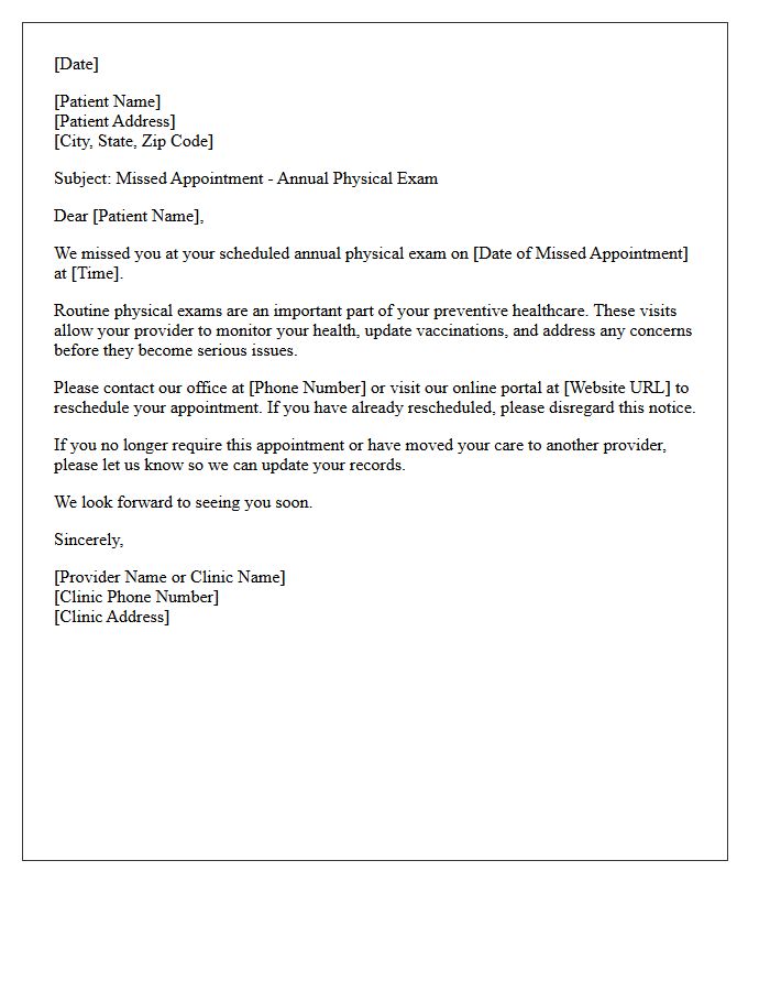 Annual Physical Missed Appointment Rescheduling Letter
