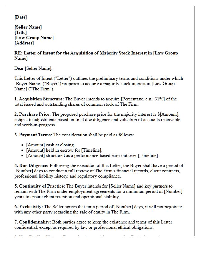 Letter of Intent for Majority Stock Acquisition of Corporate Law Group