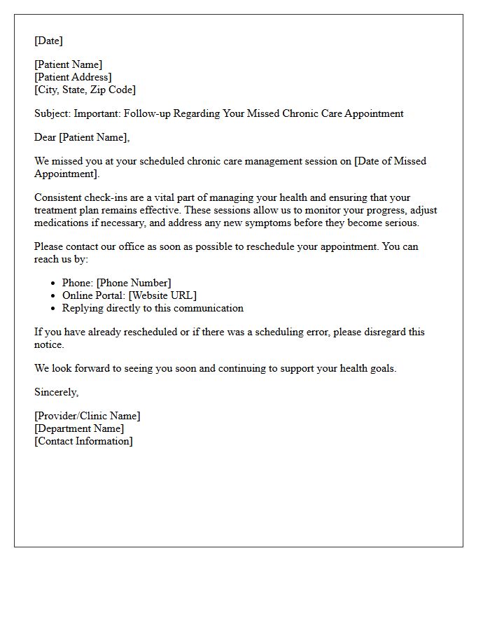 Chronic Care Missed Session Rescheduling And Reminder Letter