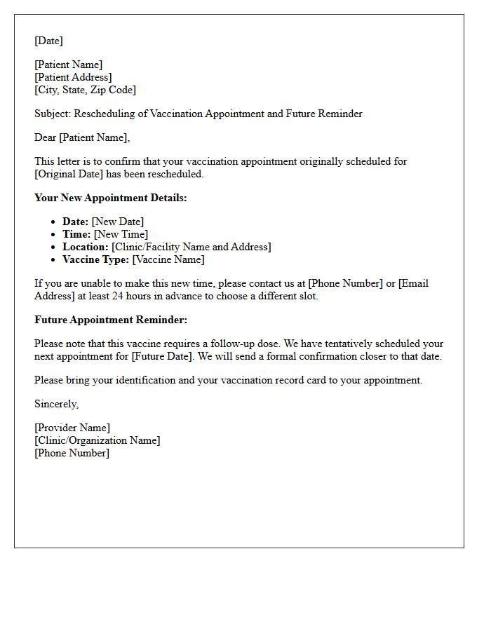 Vaccination Appointment Rescheduling And Future Reminder Letter