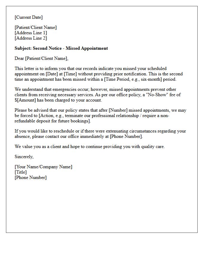 Second Missed Appointment Warning Letter