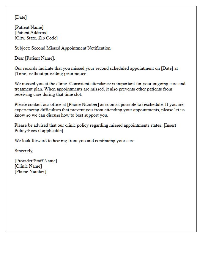 Letter Regarding Your Second Missed Clinic Appointment