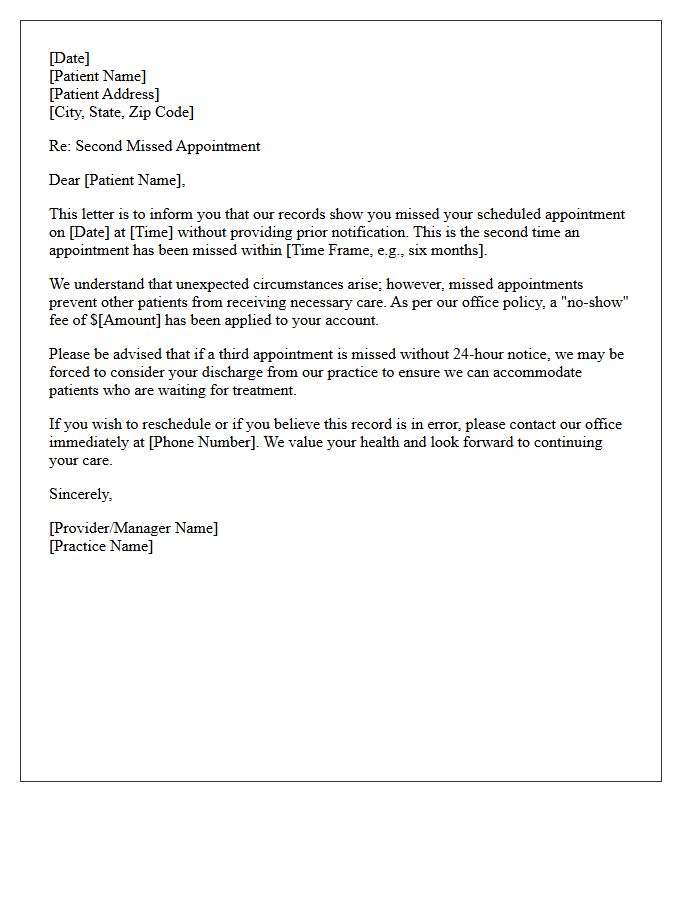 Official Letter Addressing Second Missed Patient Appointment