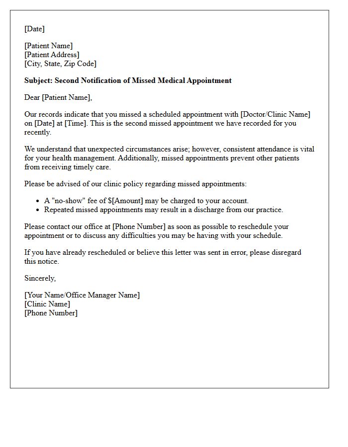Notification Letter of Second Missed Medical Appointment