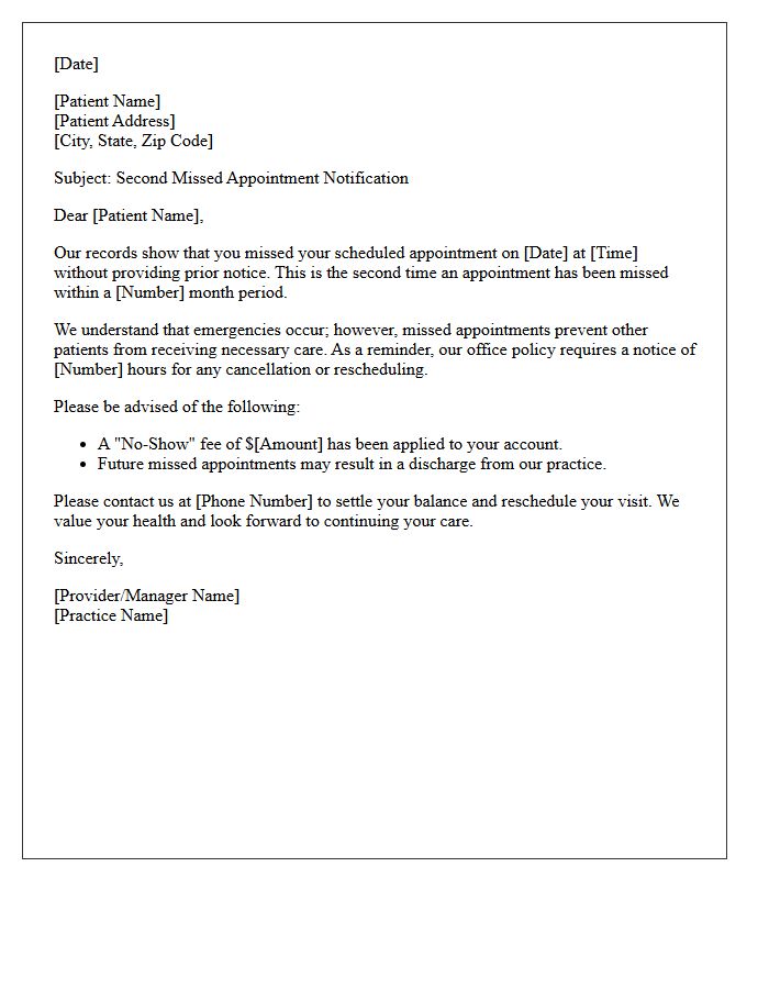 Patient Warning Letter Concerning Second Missed Appointment
