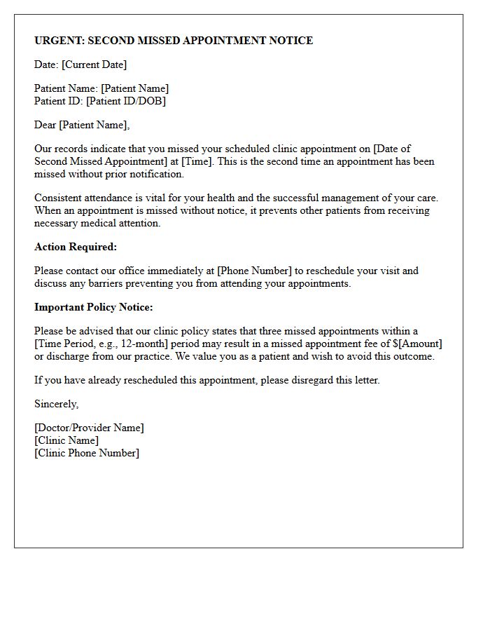 Urgent Warning Letter for Second Missed Clinic Visit