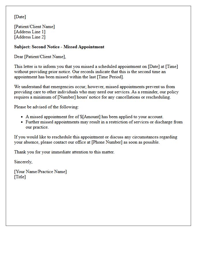 Standard Warning Letter for Second Missed Appointment