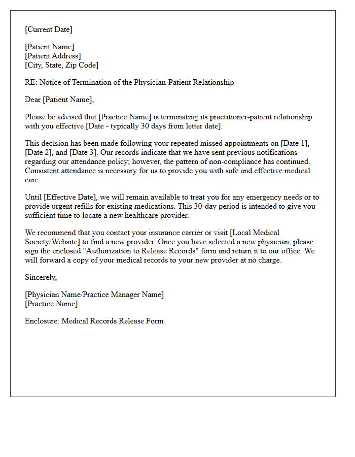 Final Notice And Patient Dismissal Letter For Repeated Missed Appointments