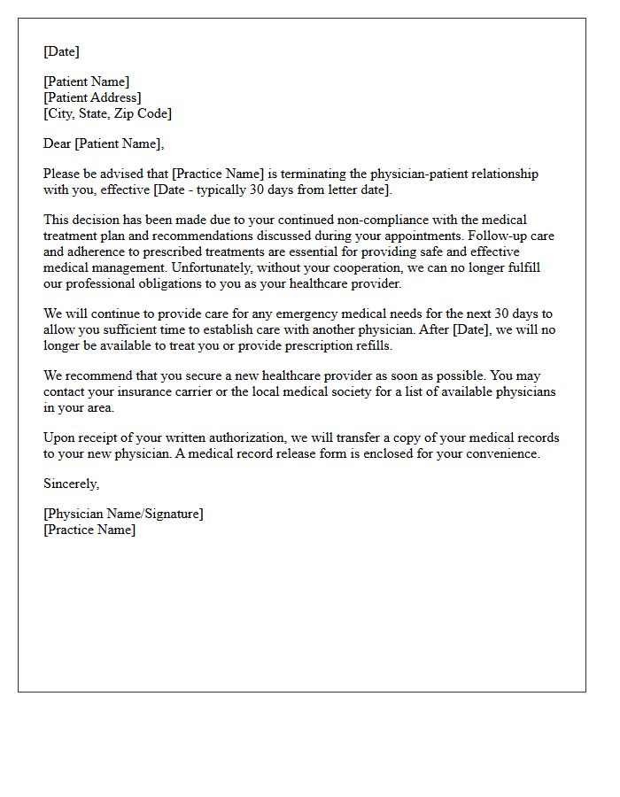 Patient Dismissal Letter For Non-Compliance With Medical Treatment
