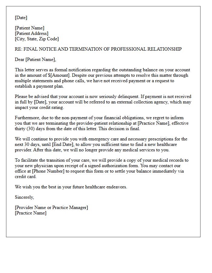 Final Notice Letter For Outstanding Account Balance And Patient Dismissal