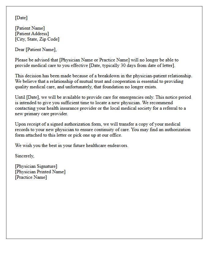Patient Dismissal Letter For Breakdown Of The Physician-Patient Relationship