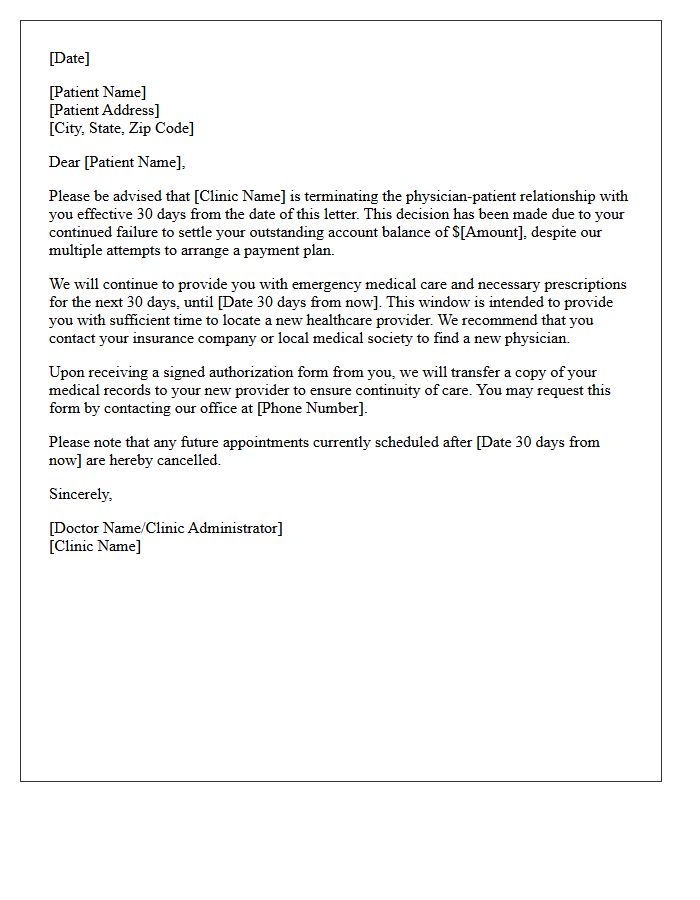 Patient Dismissal Letter For Refusal To Pay Medical Clinic Bills