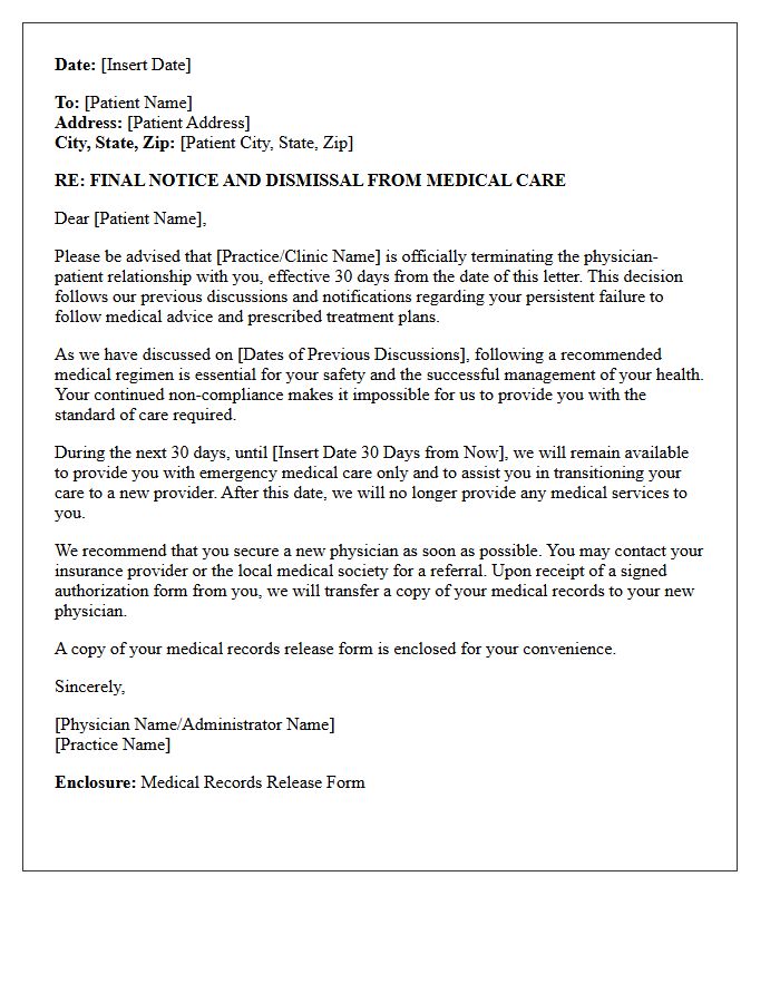 Final Notice And Dismissal Letter For Failure To Follow Medical Advice