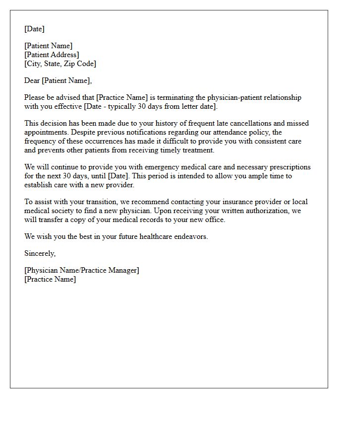 Patient Dismissal Letter Due To Frequent Late Appointment Cancellations