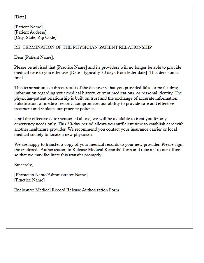 Final Notice And Patient Dismissal Letter For Falsification Of Medical Information