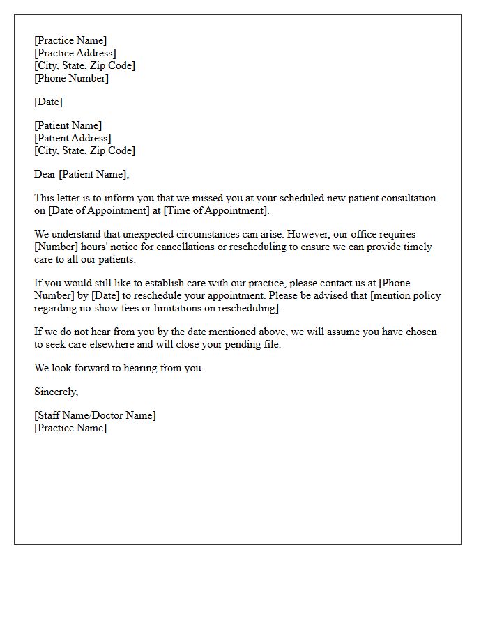 New Patient Consultation No-Show Notice Letter
