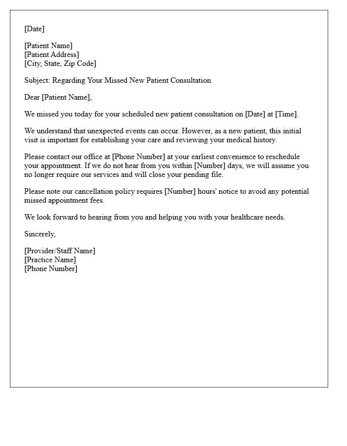 Letter Regarding Your Missed New Patient Consultation