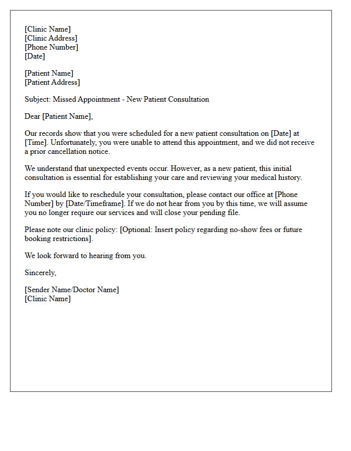 Clinic No-Show Letter for New Patient Consultation