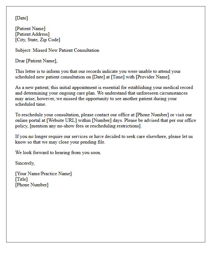 New Patient Consultation Absence Notification Letter