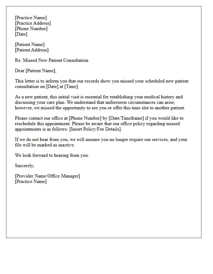 Letter of Notice for Missed New Patient Consultation