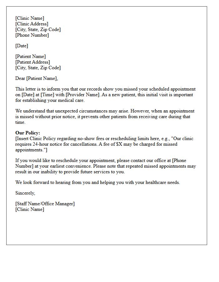 Medical Clinic No-Show Notice Letter for New Patients