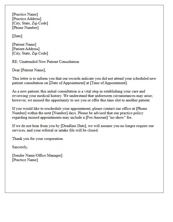 Unattended New Patient Consultation Notice Letter
