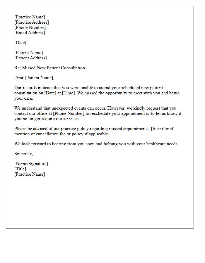 First Notice Letter for Missed New Patient Consultation