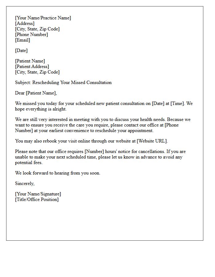 Rescheduling Letter for Missed New Patient Consultation