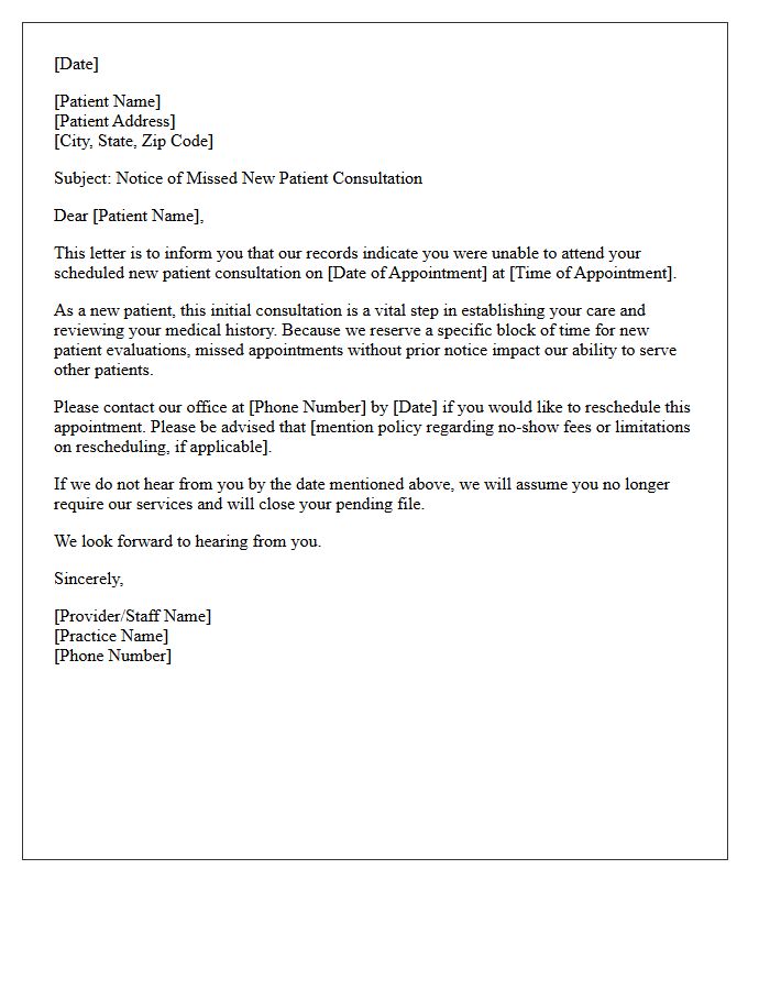 Notice Letter for Absent New Patient Consultation