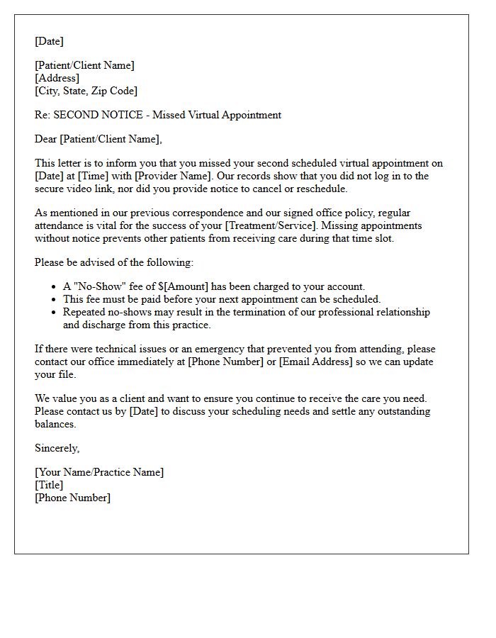 Second Virtual Appointment No-Show Warning Letter