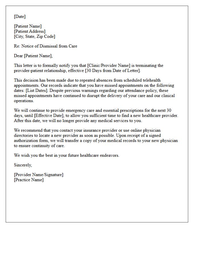 Final Dismissal Letter for Repeated Telehealth Absences