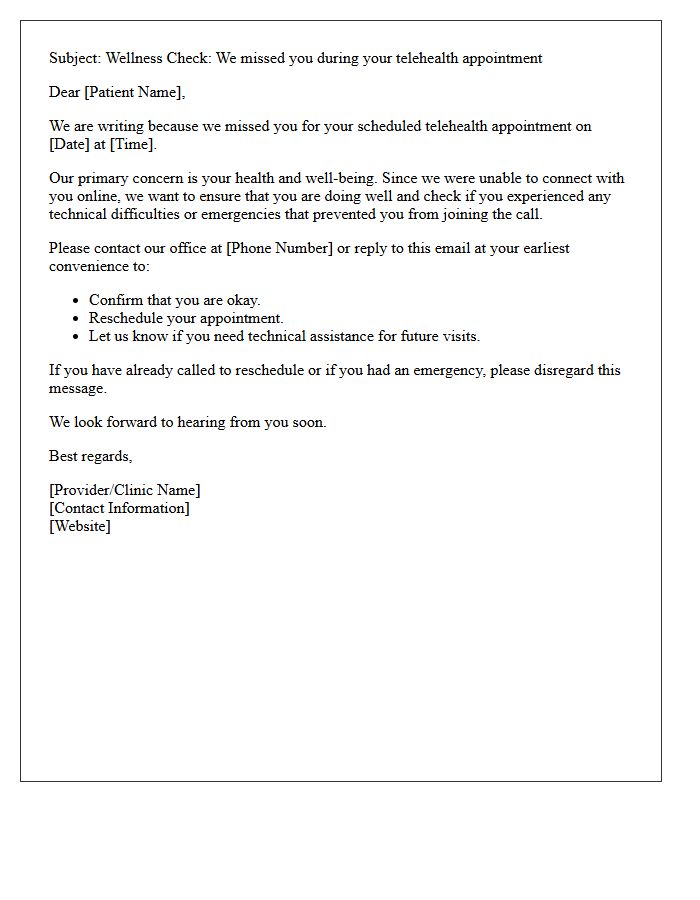 Telehealth No-Show Patient Wellness Check Letter