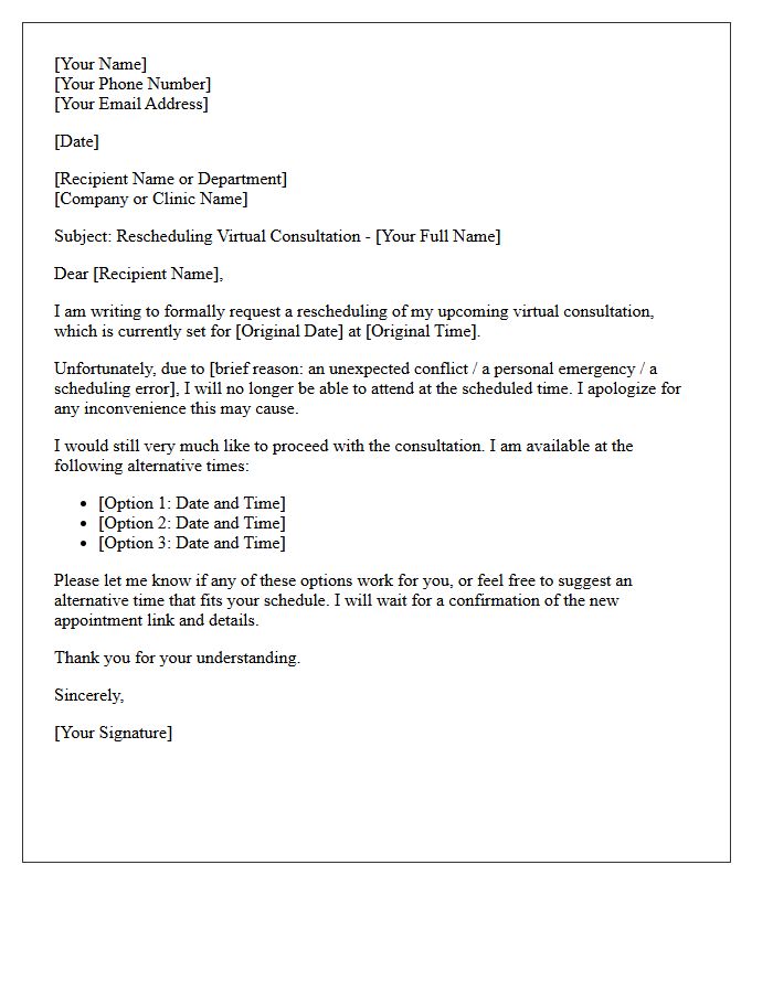 Virtual Consultation Rescheduling Request Letter