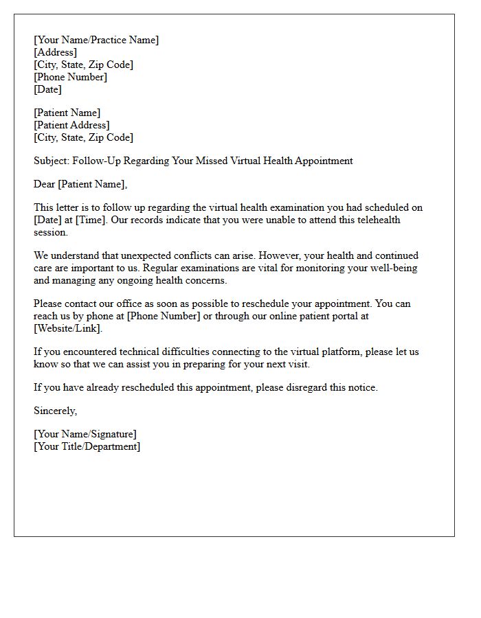 Follow-Up Letter Regarding Missed Virtual Health Examination