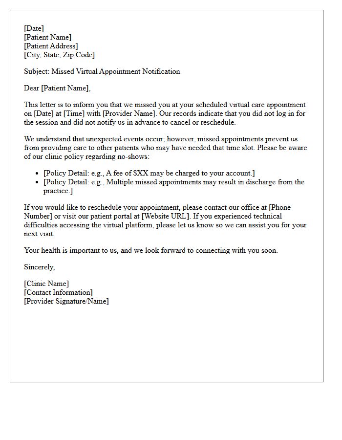 Virtual Care Clinic No-Show Acknowledgment Letter