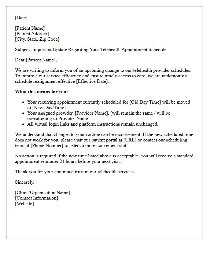 Telehealth Provider Schedule Realignment Notification Letter