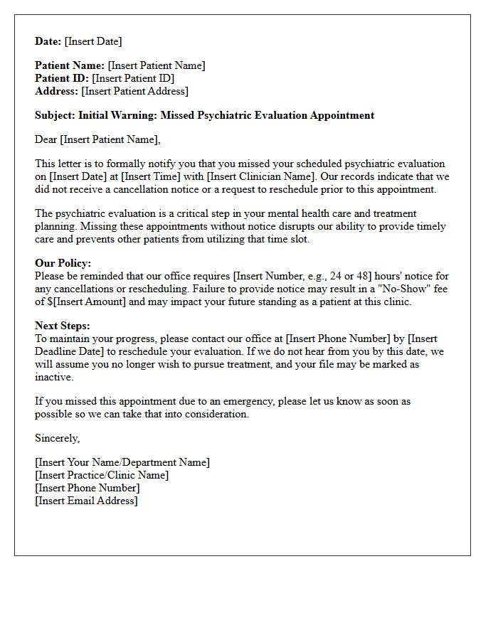 Initial Warning Letter for Missed Psychiatric Evaluation