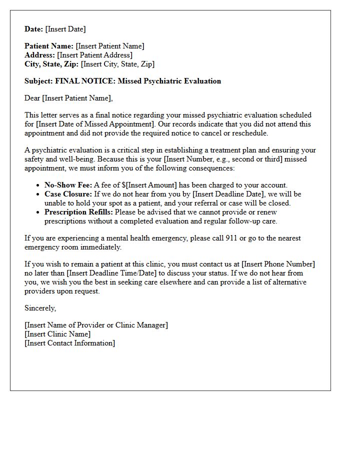 Final Notice Letter for Psychiatric Evaluation No-Show