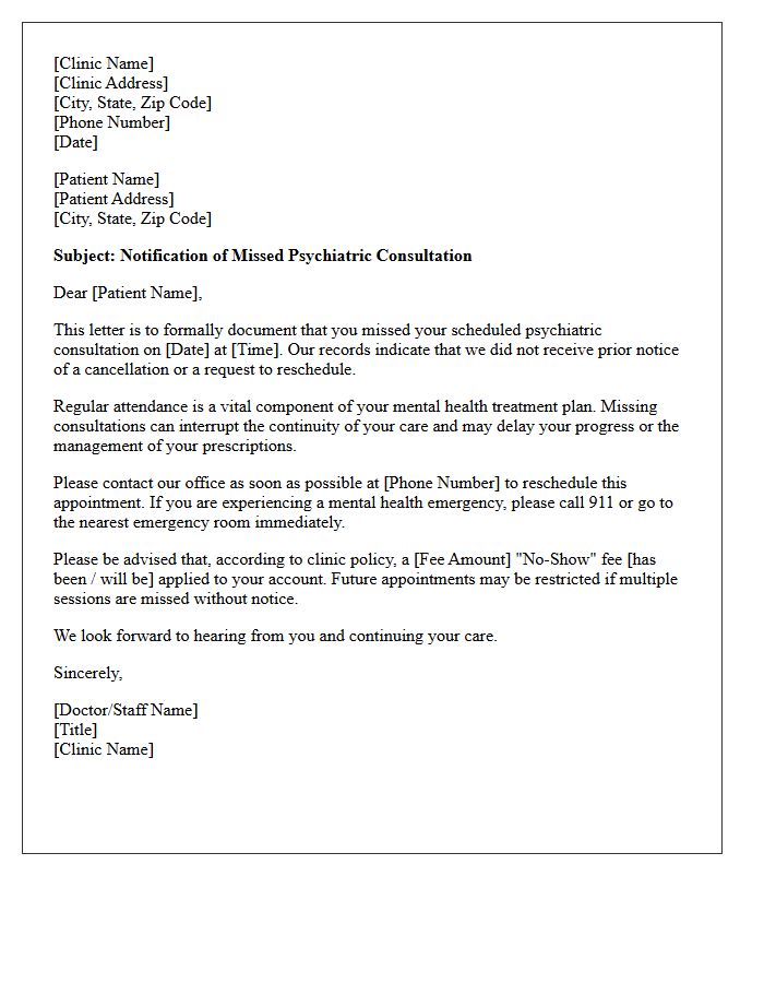 Official Clinic Letter for Missed Psychiatric Consultation